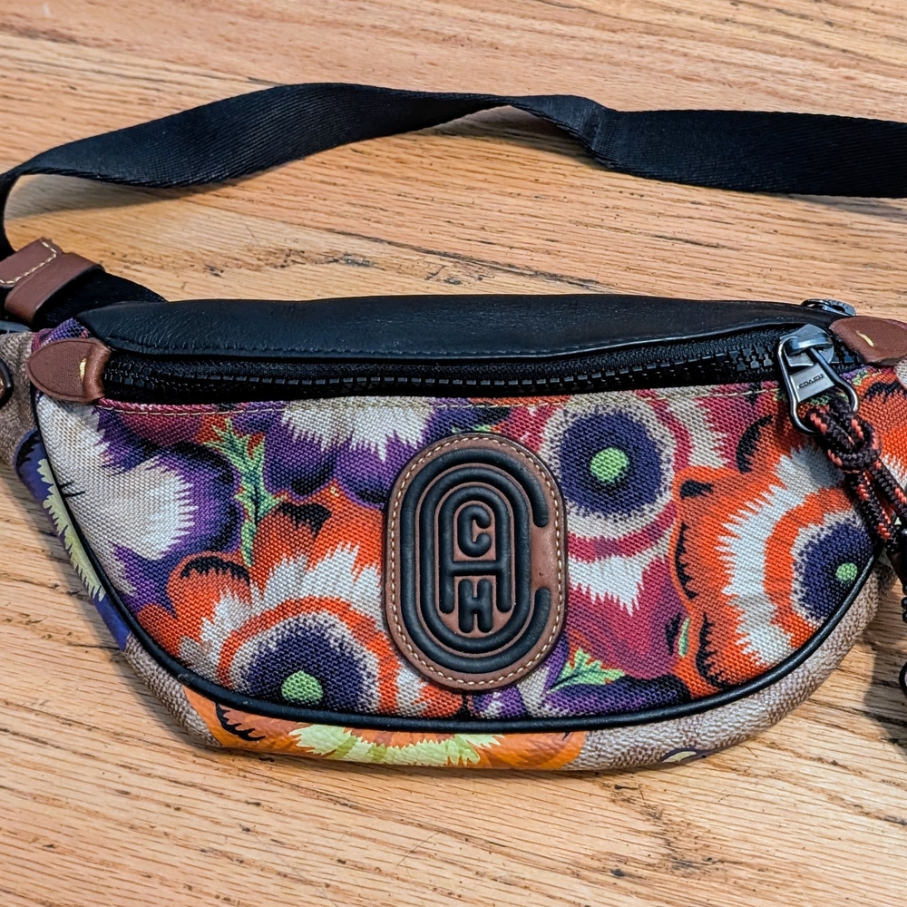 Coach Floral Crossbody Bag - Black, Purple, Orange, Green